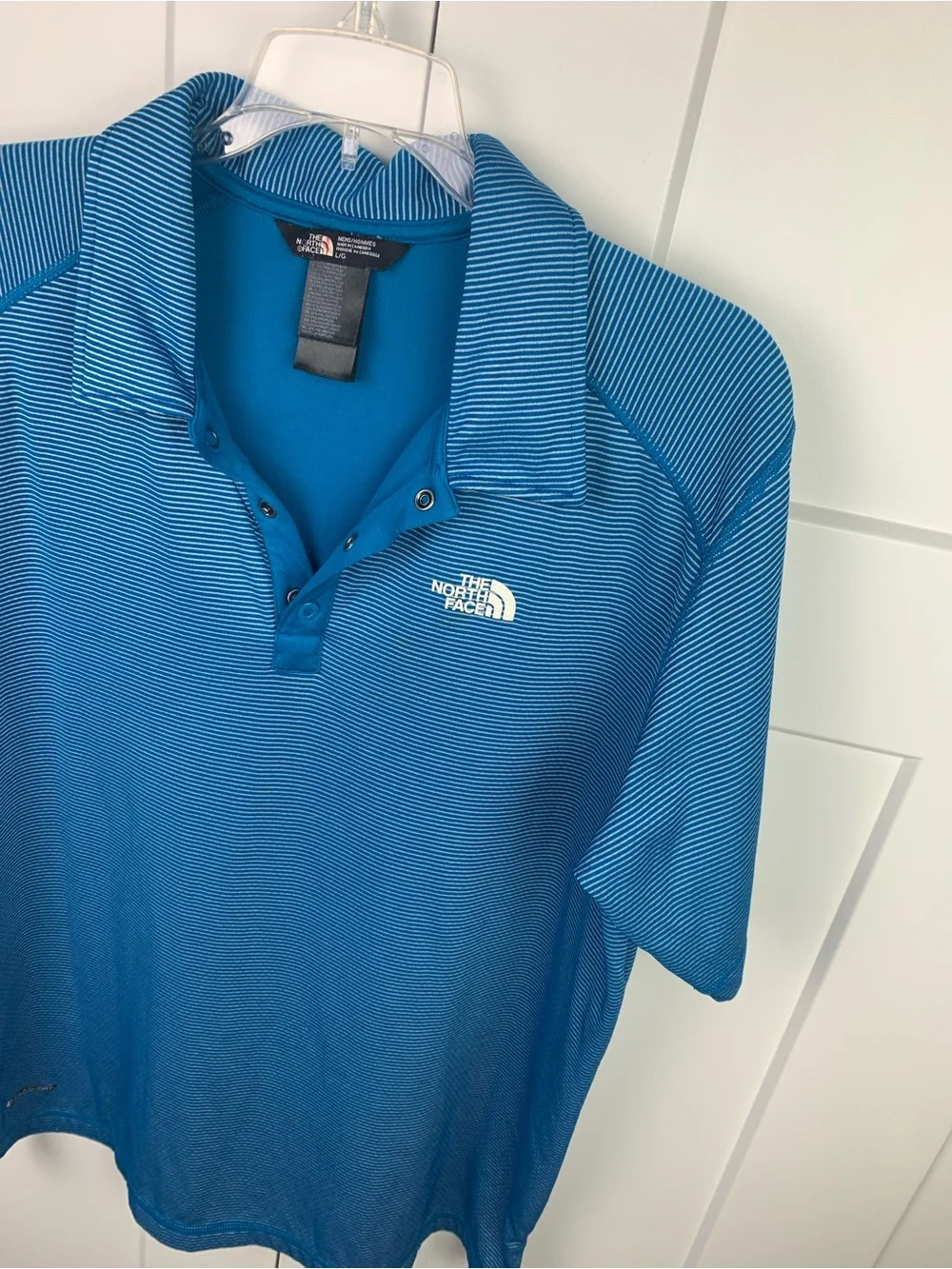 The North Face Men's L Blue White Striped Short Sleeve Polo Golf Shirt Preppy